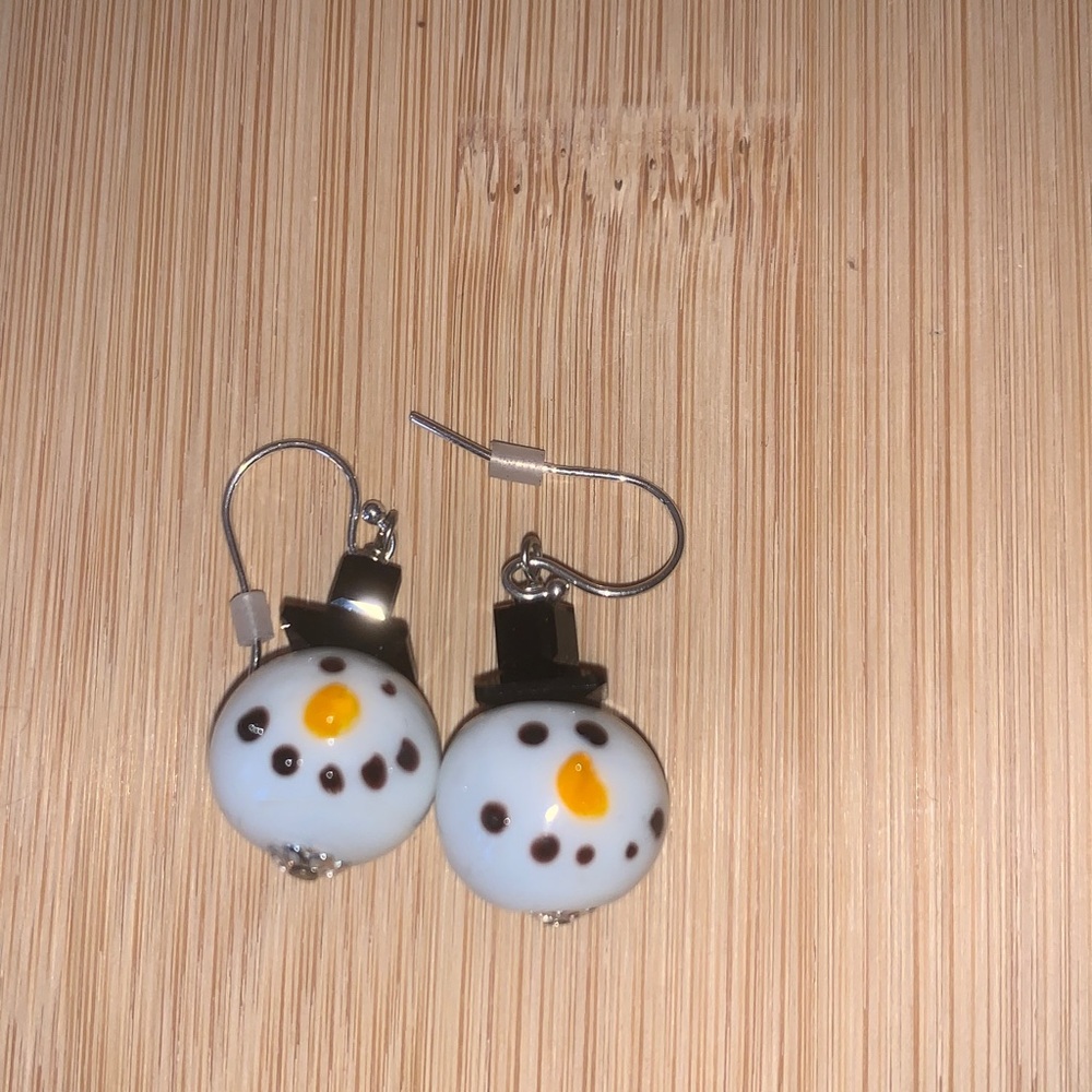 Glass Snowman Earrings